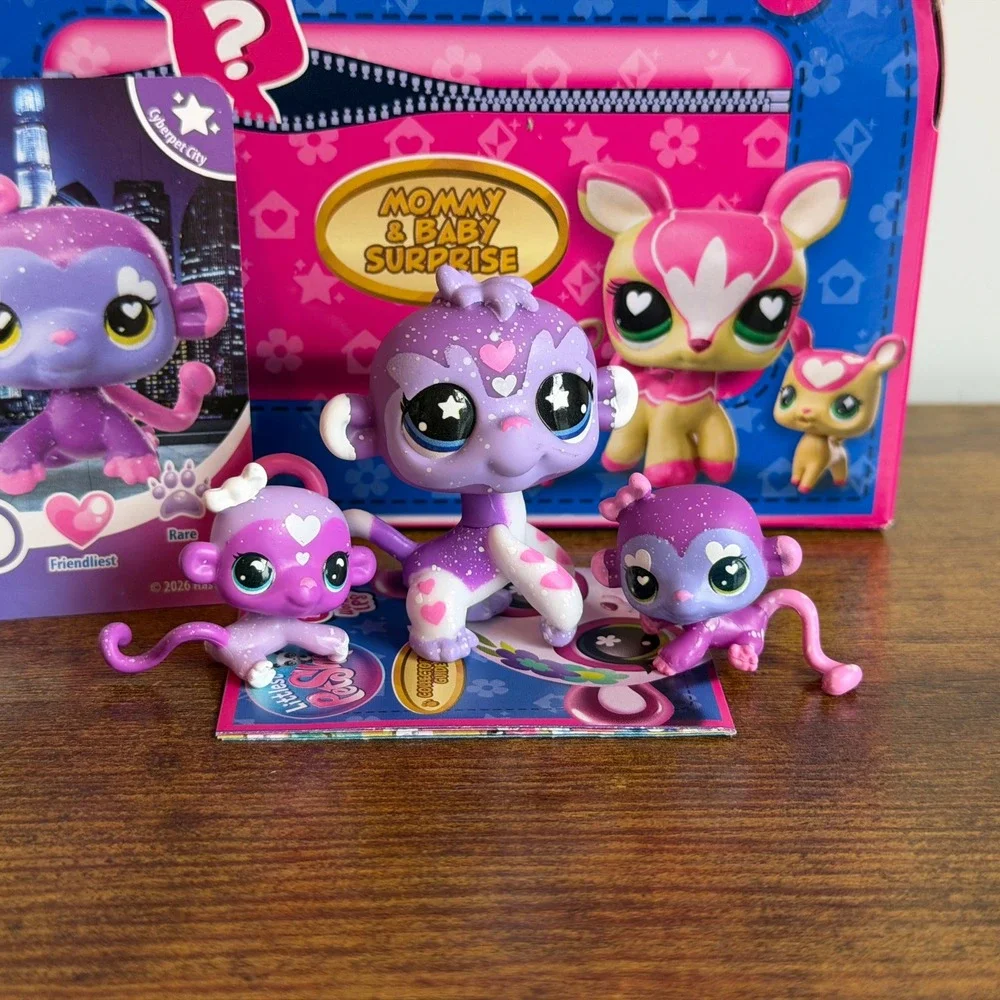 New Littlest Pet Shop LPS 498 Mommy Baby Purple Monkey Set Babies Twins Cute